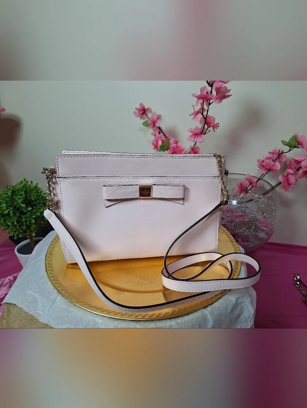 kate spade Pale Pink Bow Crossbody with Gold Accent